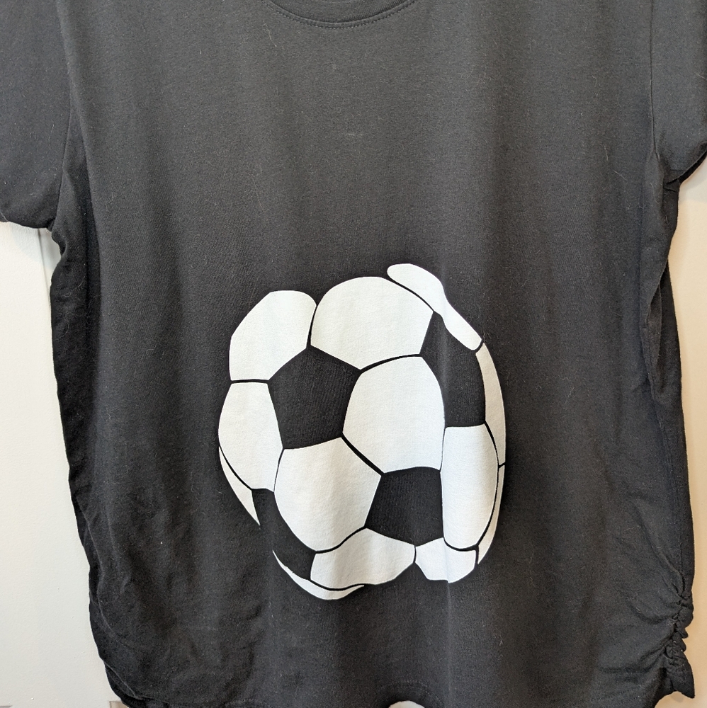Maternity Soccer Ball Pregnancy T-Shirt XL Rouching Soccer Mom Sports Black - Picture 2 of 9
